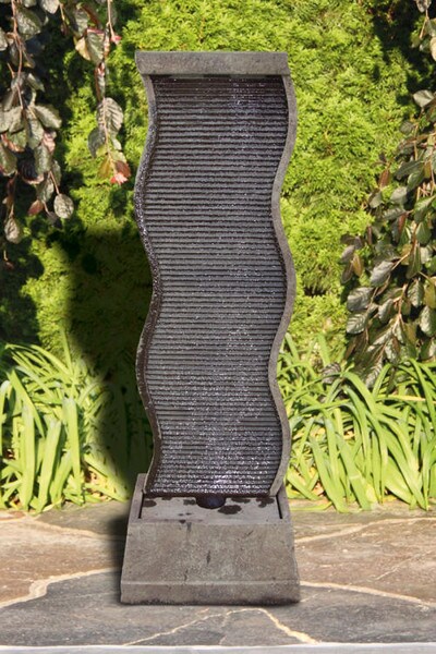 Curved Water Fall Fountain with Light Contemporary Modern Tall